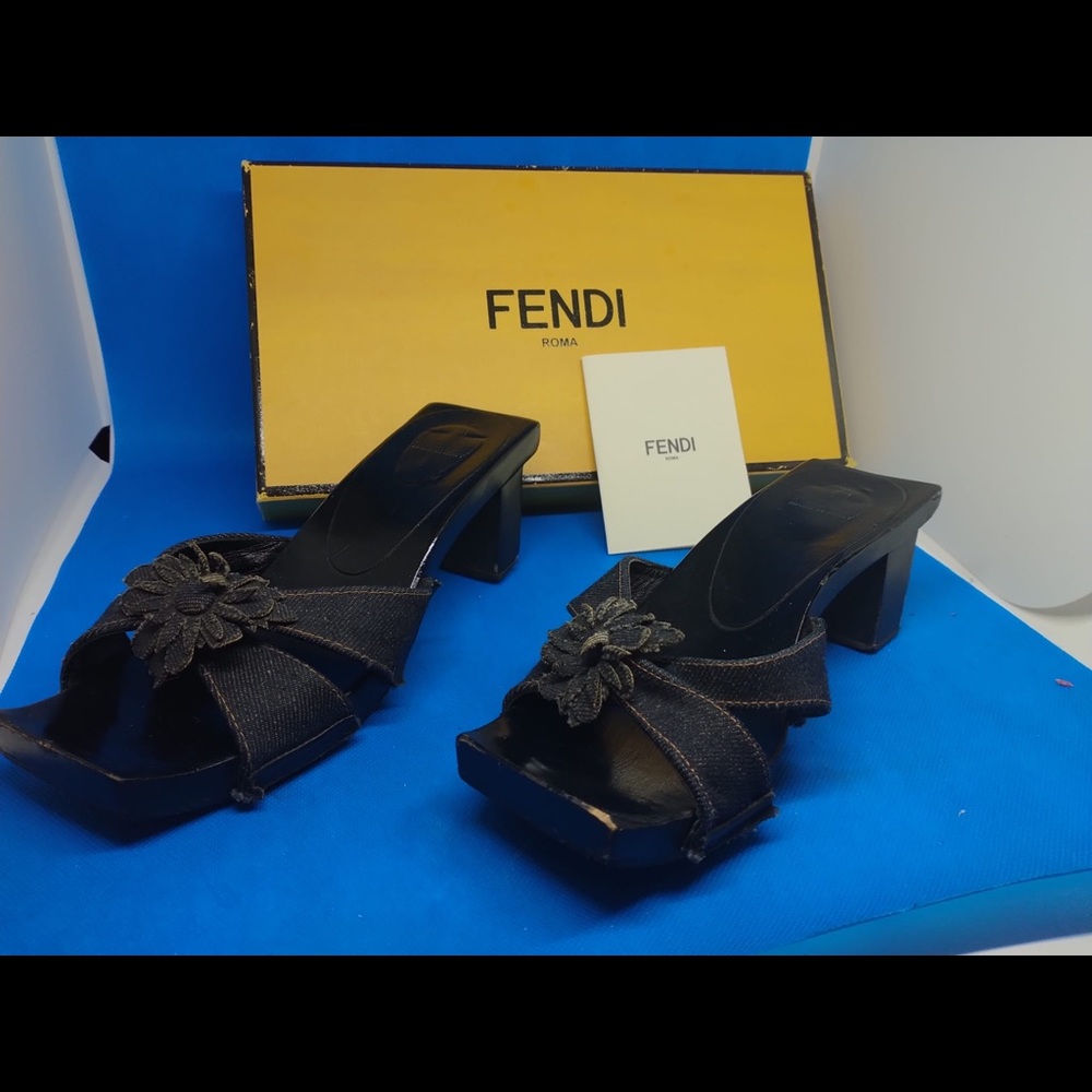 Fendi‎ denim flower Logo heel sandals 36 - Picture 6 of 13